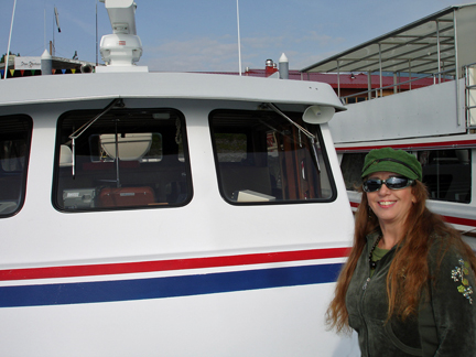 Karen Duquette boarding the excursion boat in Alaska