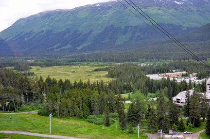 view going up the Alyeska Resort Aerial Tramway