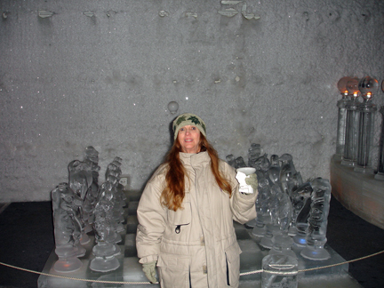 Karen and an ice chess set