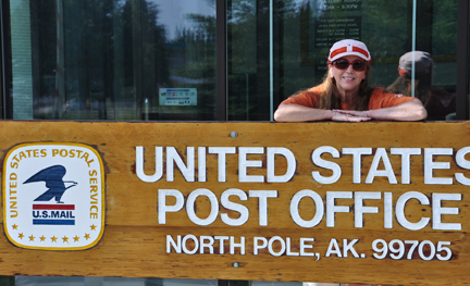 Karen Duquette at the North Pole post office
