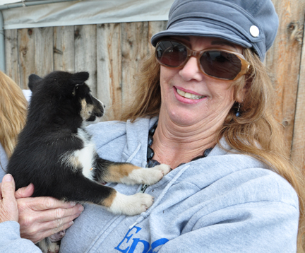 Karen Duquette and  a future sled dog