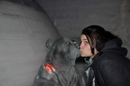 Kristen kisses the ice bear