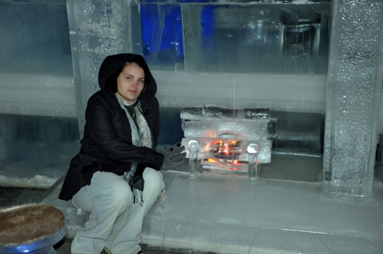 Kristen and the ice fireplace