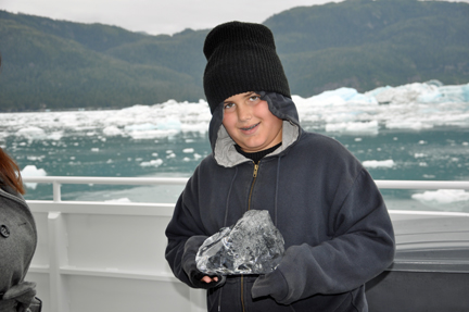 Alex with a chunk of the iceberg