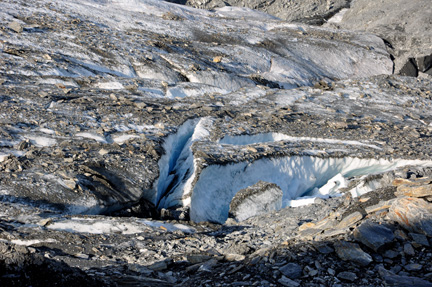 deep crevices in the glacier