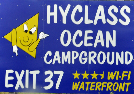 sign for the exit to Hyclass Ocean Campground