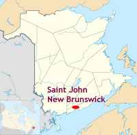 map showing where Saint John, New Brunswick, Canada is located