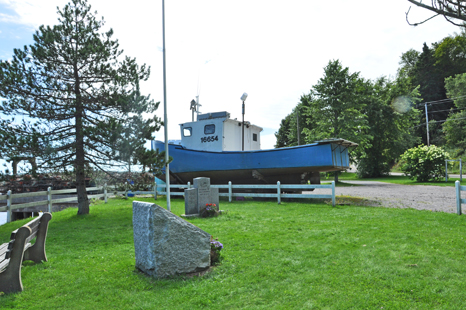 monument to fishermen lost at sea and a boat