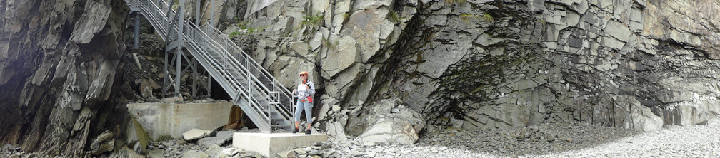 Karen Duquette at the bottom of the stairs at Cape Enrage