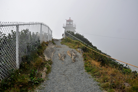 the Cape Enrage lighthouse in the fog