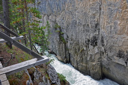 the water between 2 cliffs