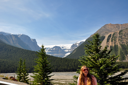 Karen Duquette in front of a glacier