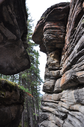looking up at the tall rocks