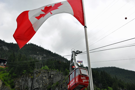Canadian flag and the tram