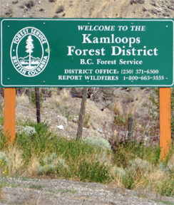 sign - welcome to the Kamloops Forest District