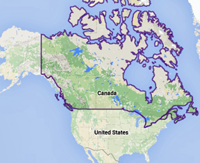 map showing location of Canada