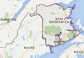 map showing location of New Brunswick in Canada