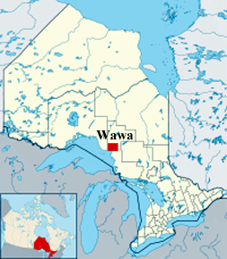 map showing location of Wawa in Ontario, Canada