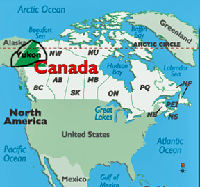 map showing location of The Yukon Territory in Canada