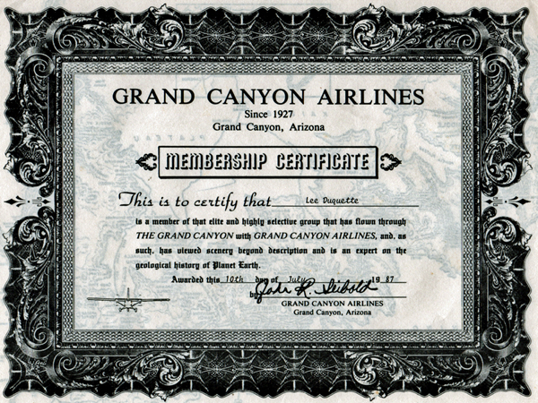 Grand Canyon Airlines Certificate