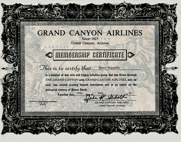 Grand Canyon Airlines Certificate