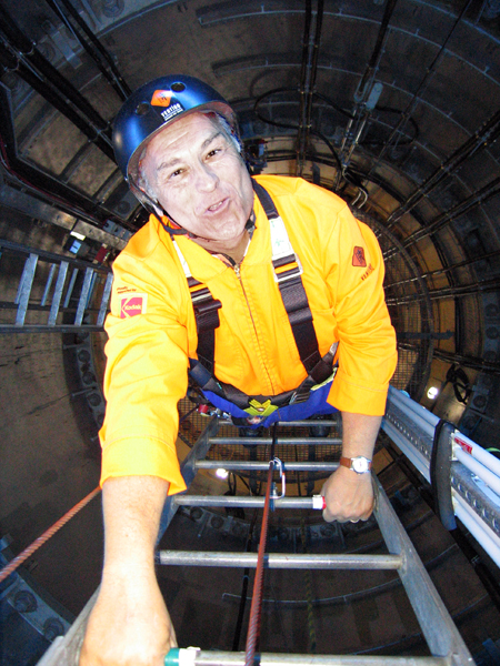 Lee Duquette climbing the ladder