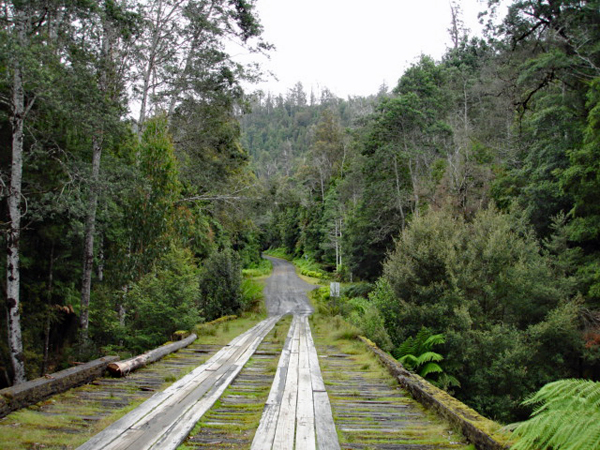 crossing a wooden bridge