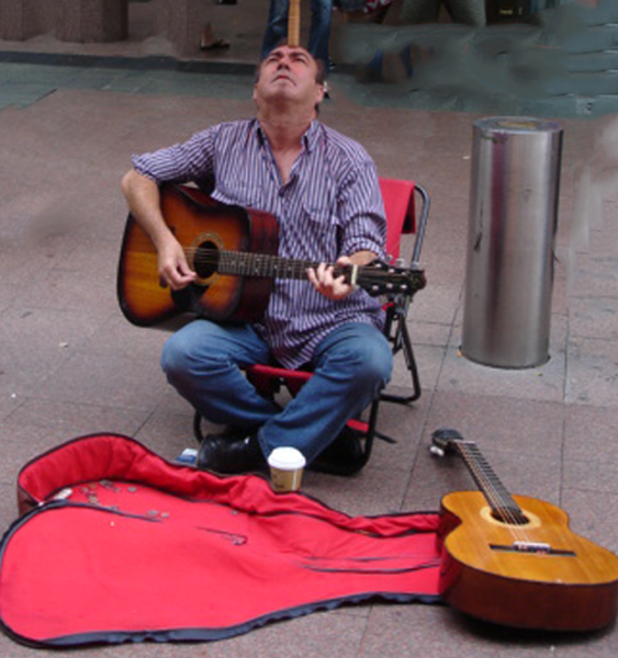 A singer outside the mall