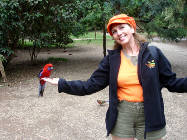 Karen Duquette holing a bird