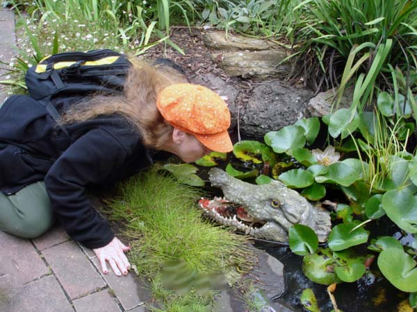 Karen  Duquette kissing an alligator in Australia