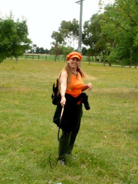 Karen Duquette learning how to use a whip