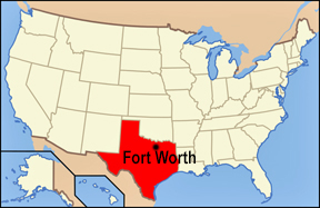 USA map showing location of Fort Worth, Texas