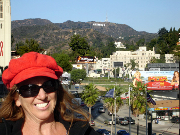 Karen Duquette with the Hollywood sign in hackground