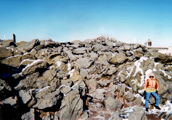 Karen Duquette on the rocks at Mt. Washington