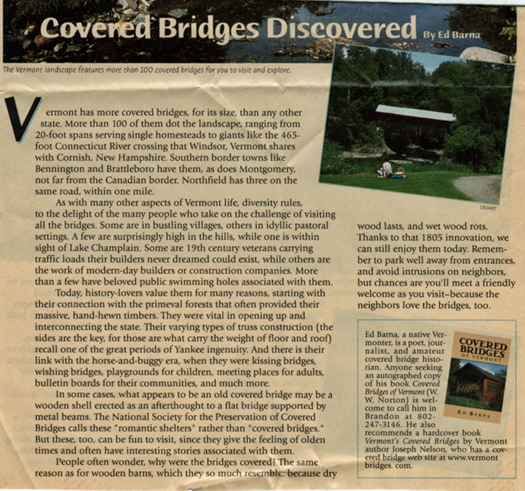 news article on Covered Bridges in VT