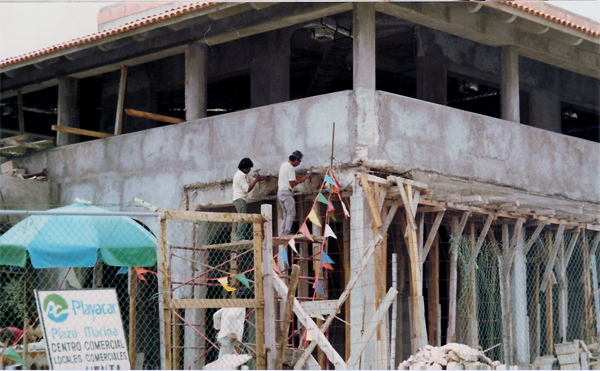 Locals building a structure
