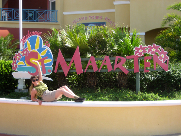 Karen Duquette and the St. Maarten sign