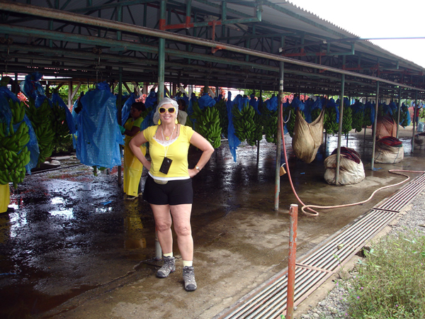 Karen Duquette at the banana processing area