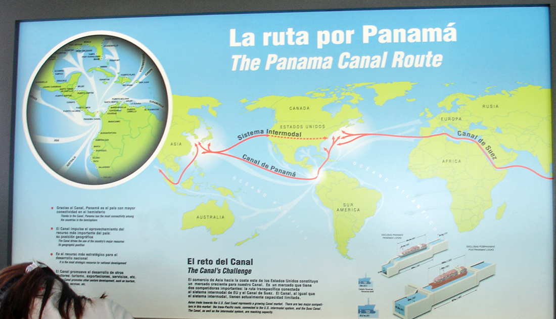 big sign:the Panama Canal Route