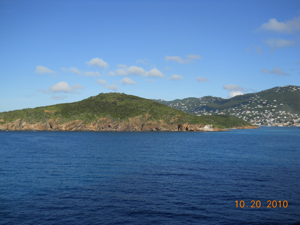 view of St. Thomas from the cruise ship 