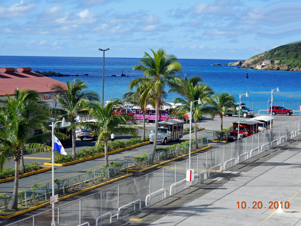 view of St. Thomas from the cruise ship 
