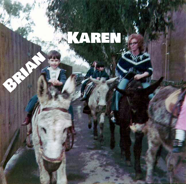 Karen Duquette and her son on donkeys