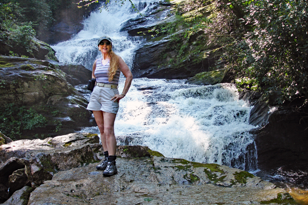 Karen Duquette at Graveyard Fields waterfall in 2005