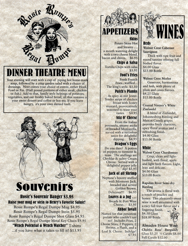 Rosie Rumpe's menu