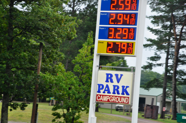 park sign and gas prices
