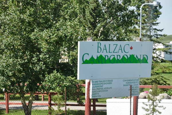 Balzac Campground sign