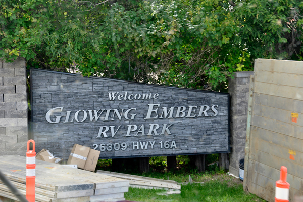 welcome sign for Glowing Embers RV Park