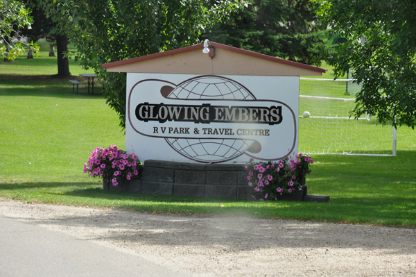 entry sign for Glowing Embers RV Park