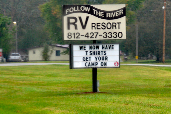 sign: Follow the River RV Resort