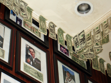 money on ceiling at Lee at Mad Dog's British Pub